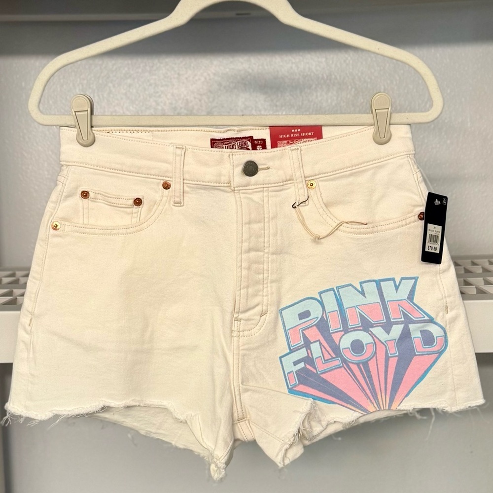 NWT Lucky‎ Brand White Pink Floyd Frayed High Waist Denim Mom Shorts Sz 29 (8)